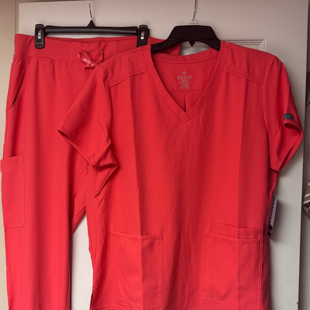 Med Couture Vibrant Coral Scrub Top